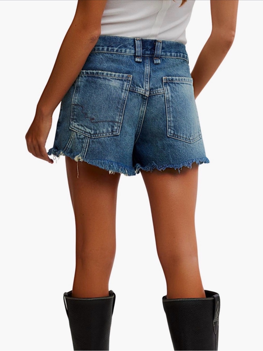 We The Free Distressed High-Rise Denim Shorts - Blue